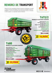 Titan Machinery România oferă în această perioadă remorci de transport PRONAR la prețuri speciale
