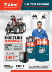 Titan Machinery România oferă în această perioadă de vară prețuri promoționale la uleiurile T-LINE