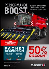 Ofertă Titan Machinery: Achiziționează Combină Case IH și Heder Olimac cu 50% Reducere